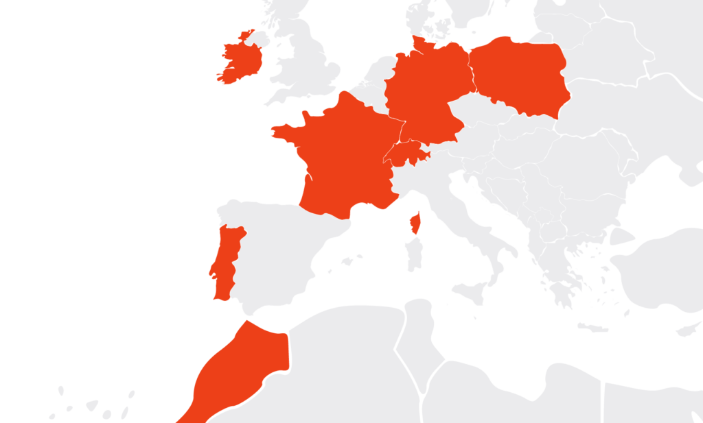 Carte implantation internationale Domino RH Europe reel